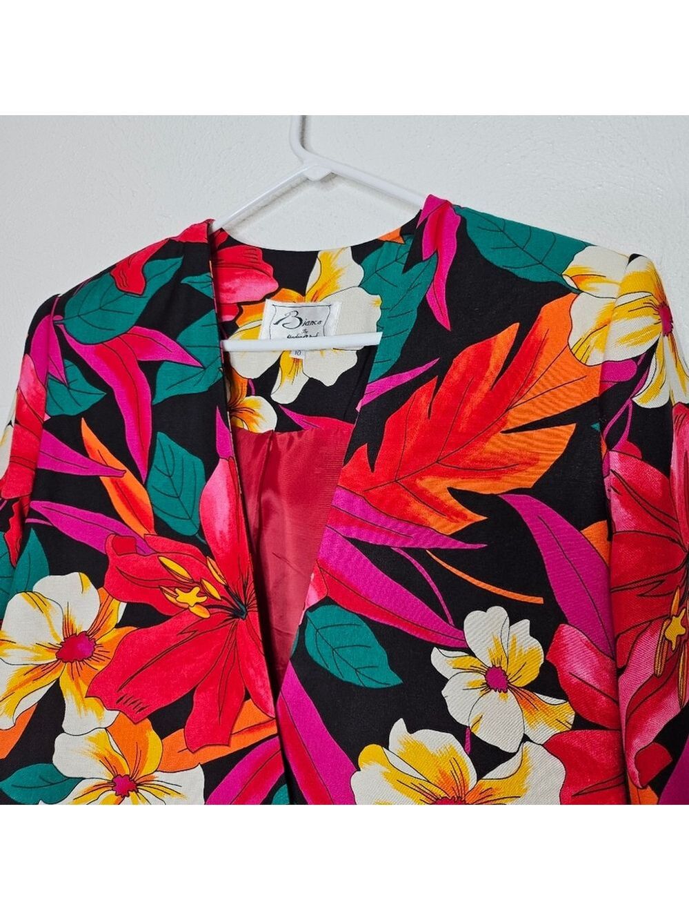Vintage Bold Floral Print Boxy Oversized Blazer Red Pink Women's Size 10